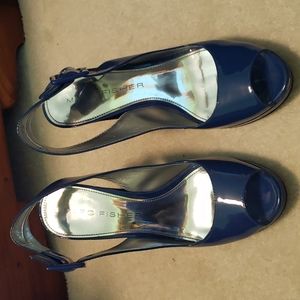 Marc Fisher Peep Toe, Slingback Pumps Electric Blue Leather Size 9